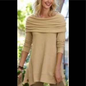 Soft Surroundings Tan Tunic Sweater.  B-call cowel neck sweater